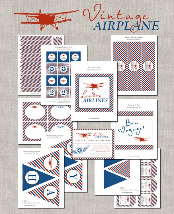 Printable Vintage Airplane Party Collection - DIY