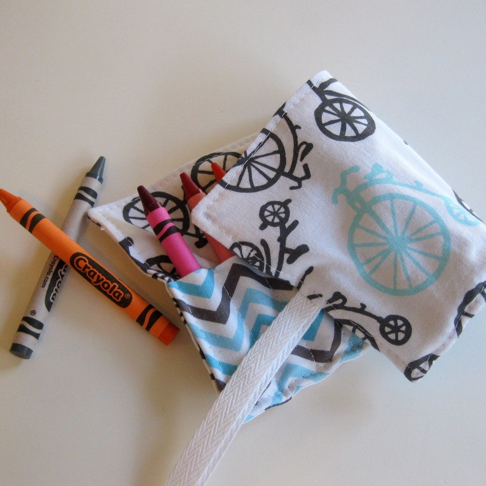 Crayon Roll . Bicycle Chevron . 12 Crayola Crayons Included
