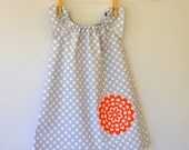 Modern Girls Peasant Dress . Tunic . Grey Dot . Wallflower Applique