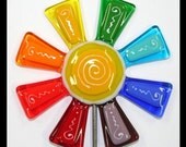Glassworks Northwest - Brilliant Rainbow Flower Stake - Fused Glass Garden Art