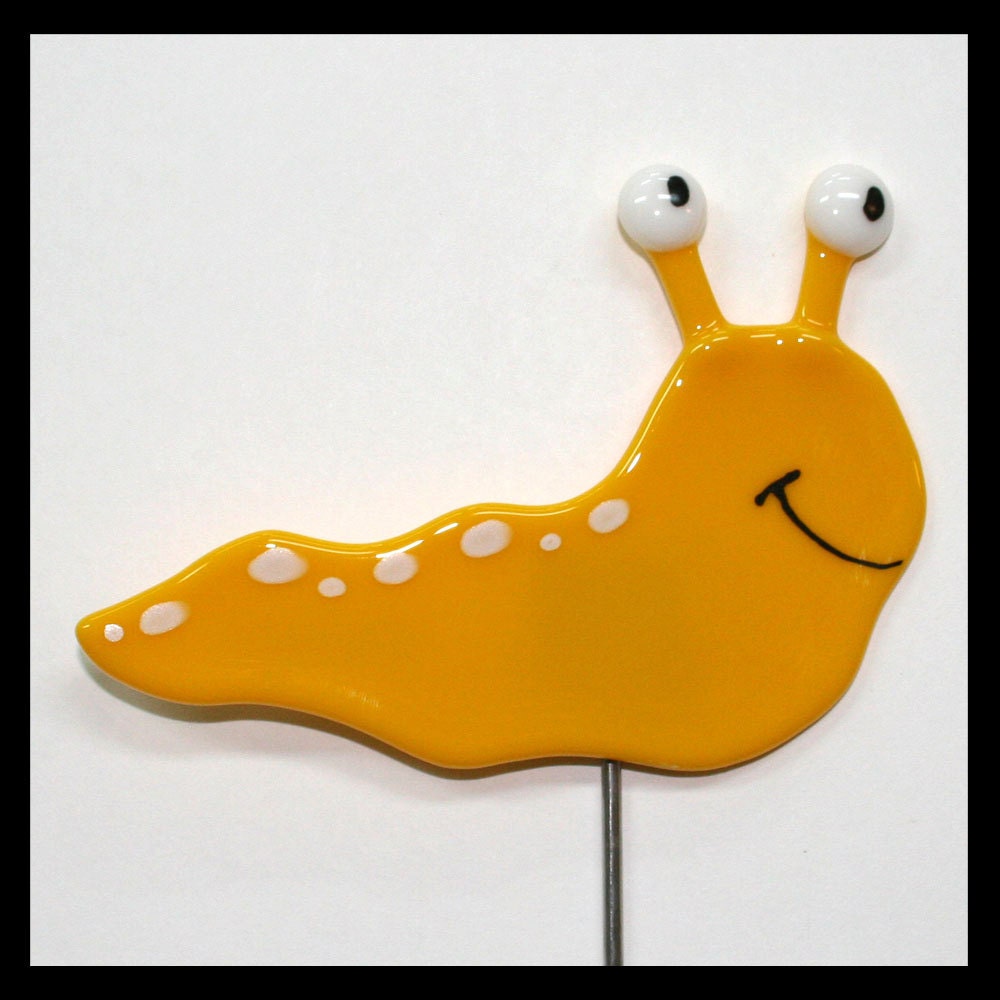 Glassworks Northwest - Slug Plant Stake - Yellow - Fused Glass Garden Art
