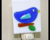 Glassworks Northwest - Blue Bird Night Light - Fused Glass Art