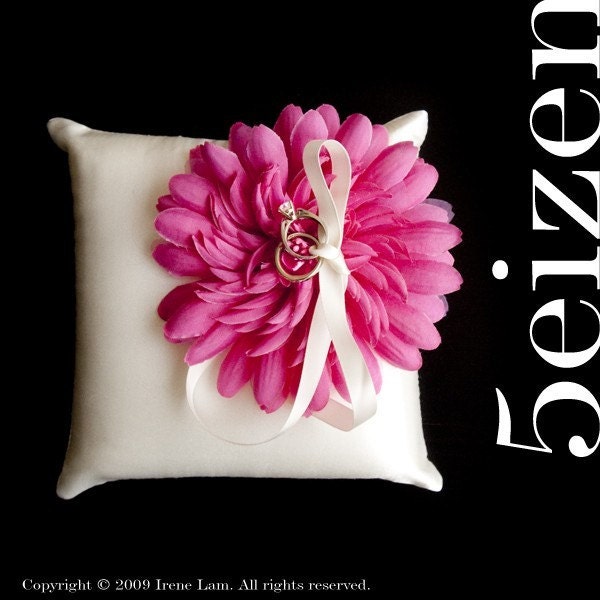 Nicole Series II - Pink Bloom and Ivory Satin Ring Pillow