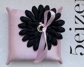 Nicole Series III - Black Bloom and Pink Satin Ring Pillow
