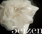 Bloomi Series V - Ivory Bloom and Ivory Dupioni Silk Wedding Ring Pillow (FREE SHIPPING)