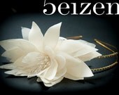 Lotu Series Ivory Bloom and Gold Rhinestone Headband Tiara (FREE SHIPPING)