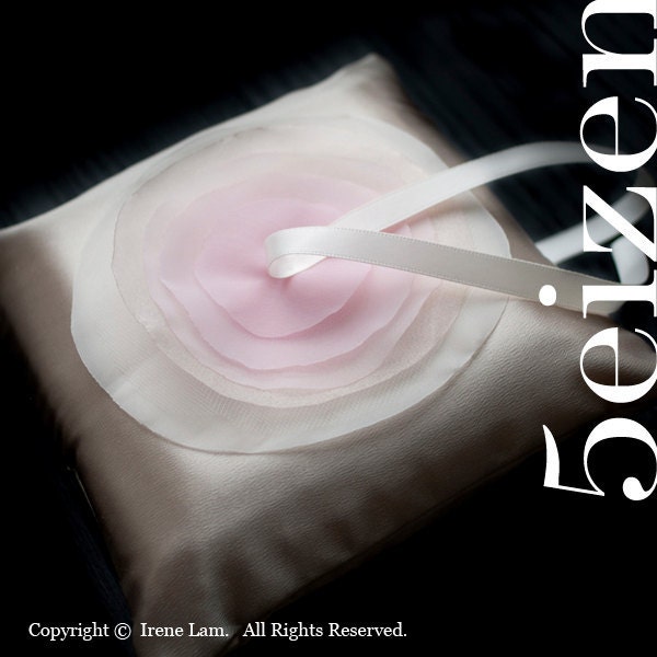 Lili Series III - Light Pink and Ivory Bloom and Champagne Wedding Ring Pillow