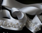 Madison Series I - Silver Sash Wedding Belt with Pearls (FREE SHIPPING)