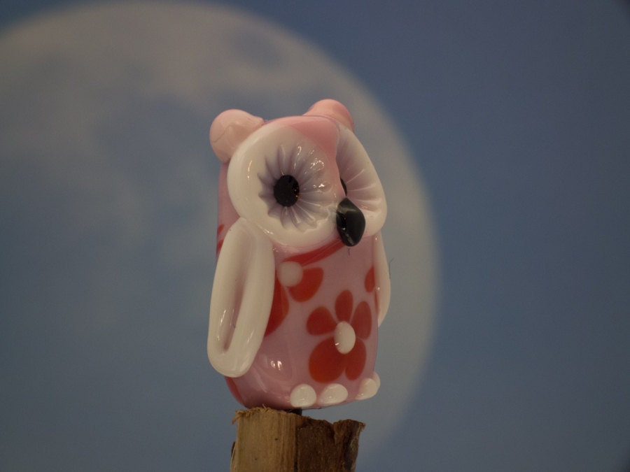 Paisley....... lampwork flower owl bead...sra