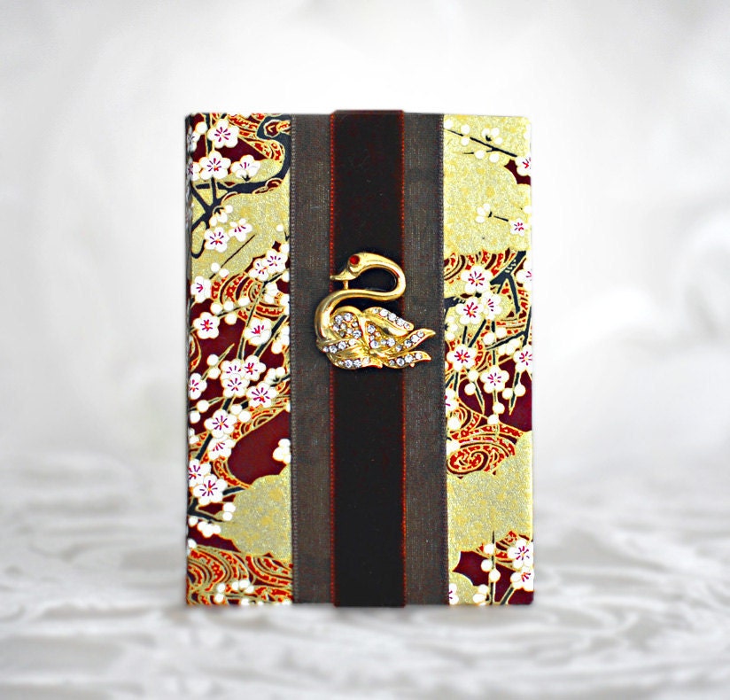 Birthday Calendar Book Dates to Remember Keepsake Zen Asian Swan Flower Garden Woodland Copper Mustard Golden Perpetual Anniversary Book