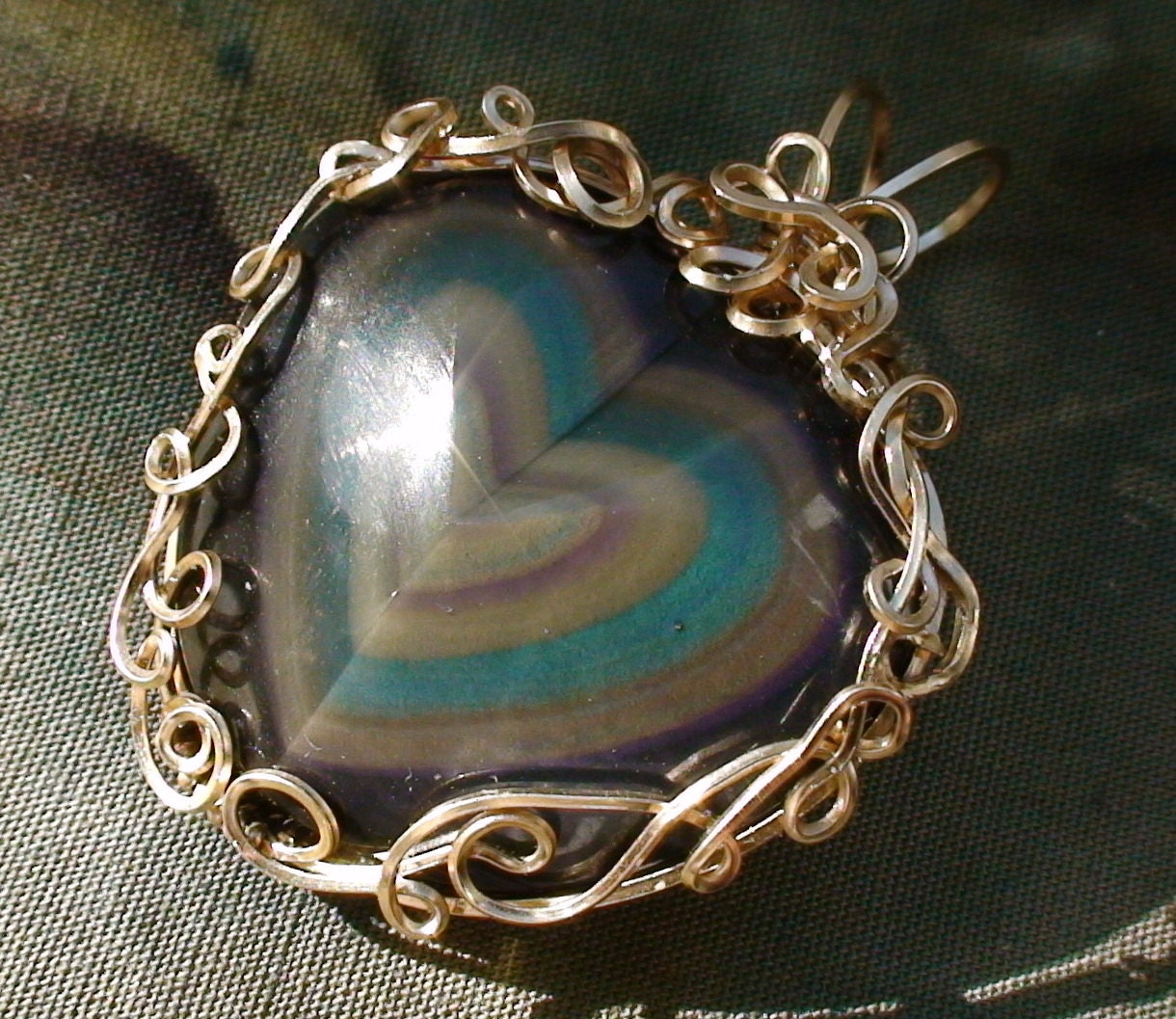 Rainbow Obsidian Heart 14k GF Wire Wrapped Pendant
