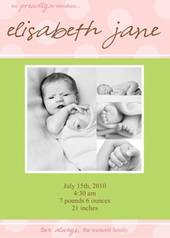 Polka Dot Love - Custom Photo Birth Announcement Il_570xn