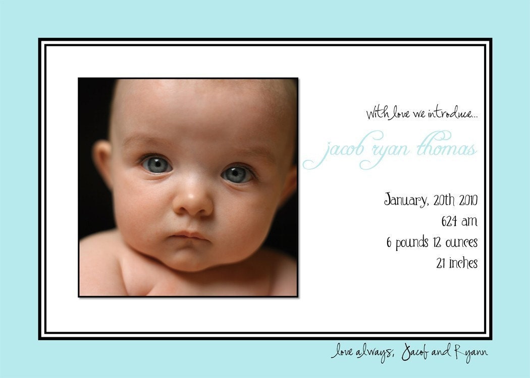 SIMPLE CLASSIC...Custom Photo Birth Announcement...by KM Thomas Designs Il_570xn