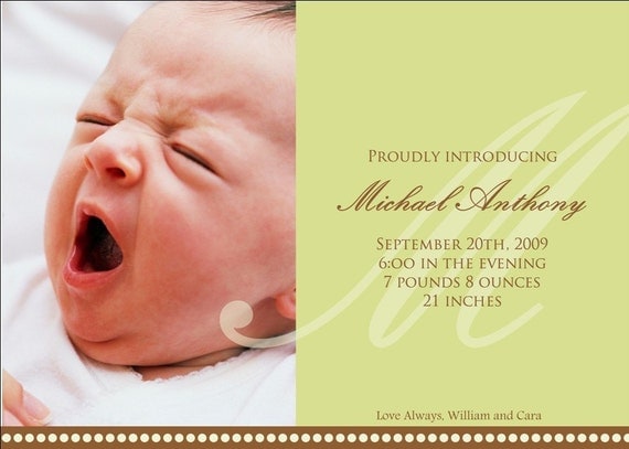 Simple Green Initial Photo Birth Announcements Il_570xn