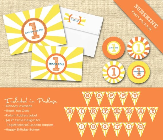Basic Custom Printable Party Package...SUNSHINE COLLECTION...Personalized...by KM Thomas Designs Il_570xn
