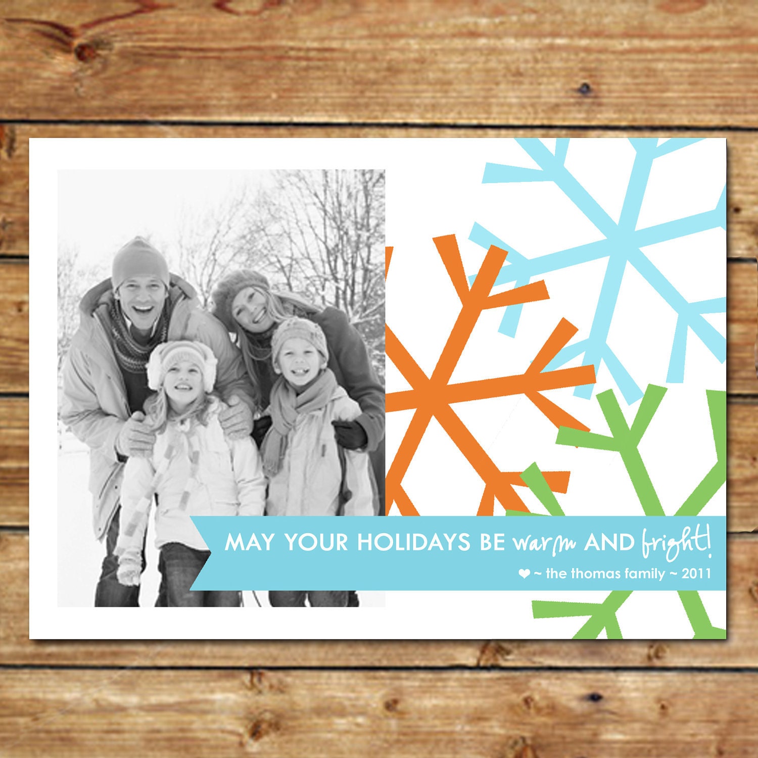 BRIGHT SNOWFLAKES...Custom Photo Holiday Card...by KM Thomas Designs Il_570xn