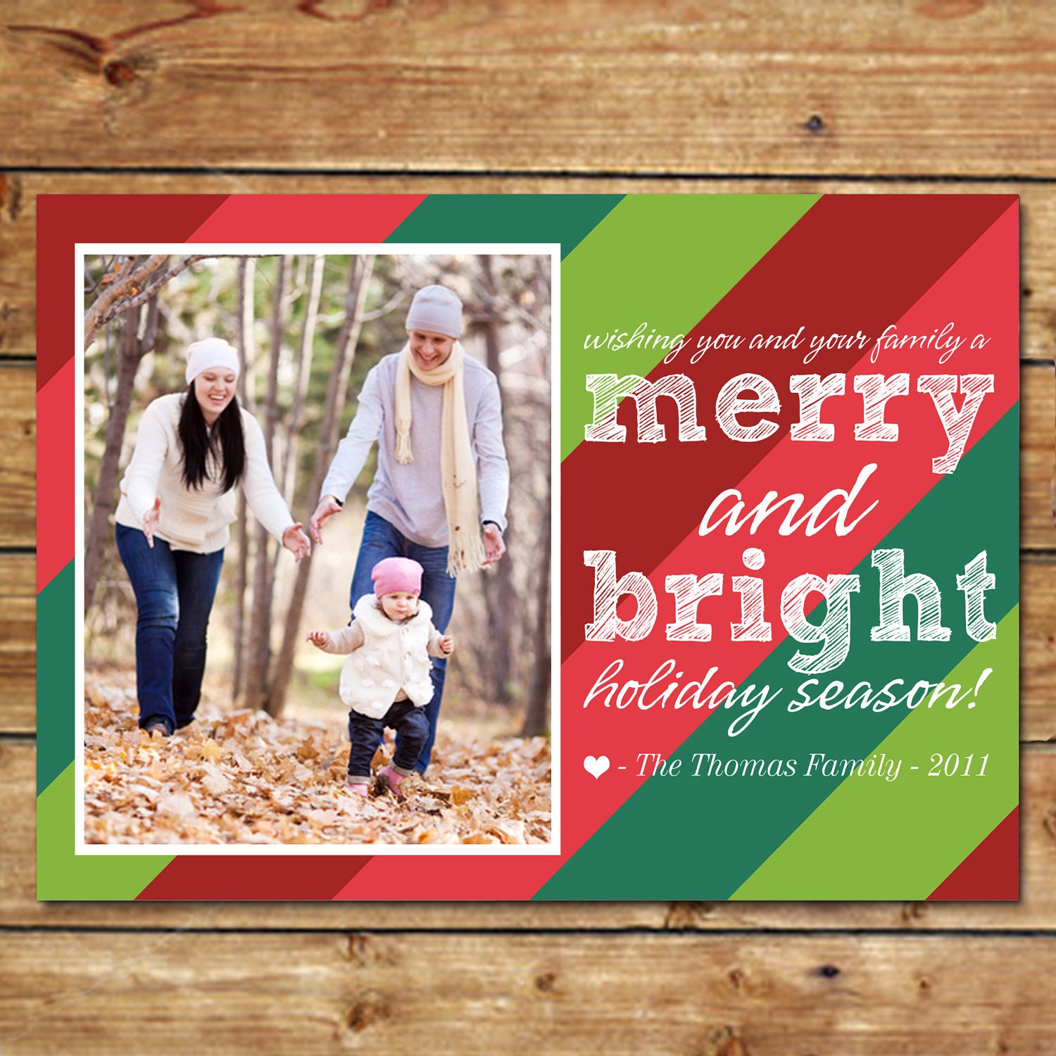 HOLIDAY STRIPES...Custom Photo Holiday Card...by KM Thomas Designs Il_570xn
