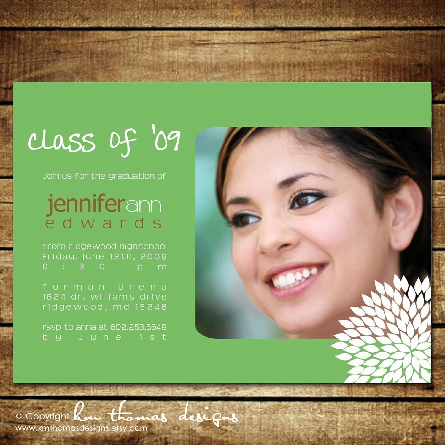 SIMPLE FLOWER...Custom Graduation Announcement or Invitation...by KM Thomas Designs Il_570xn