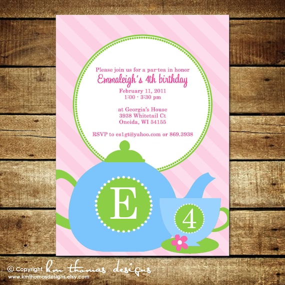 TEA for TWO...Custom Printable Birthday Invitations...by KM Thomas Designs Il_570xn