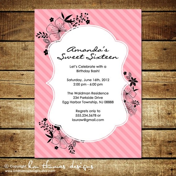 SWEET FLOWERS...Custom Printable Birthday Invitations...by KM Thomas Designs Il_570xn