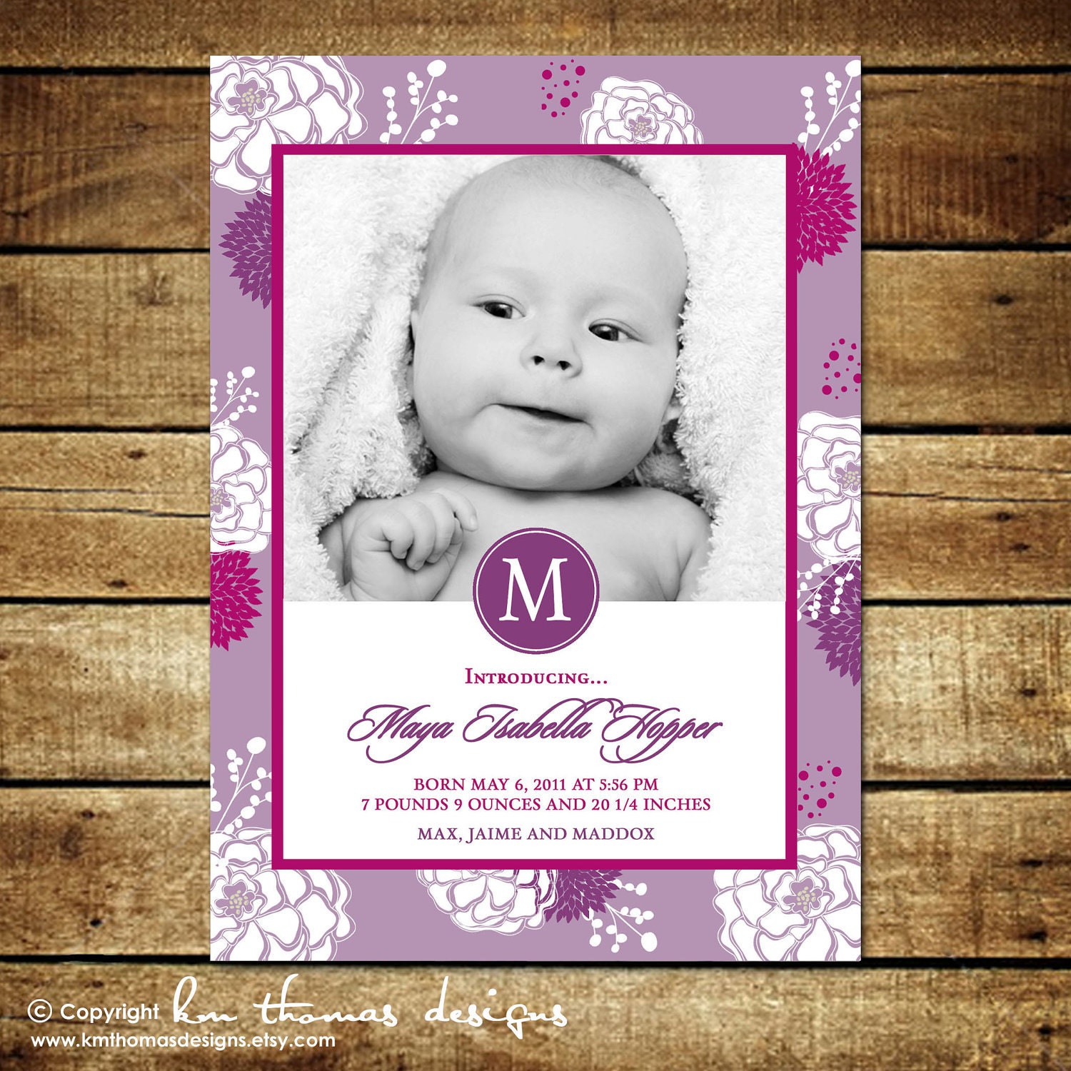 BOUQUET...Custom Photo Birth Announcements...by KM Thomas Designs Il_570xn