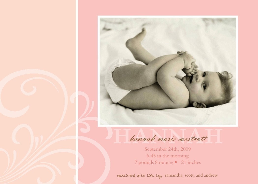 Beautiful Simple Swirl Custom Photo Birth Announcement Il_570xn