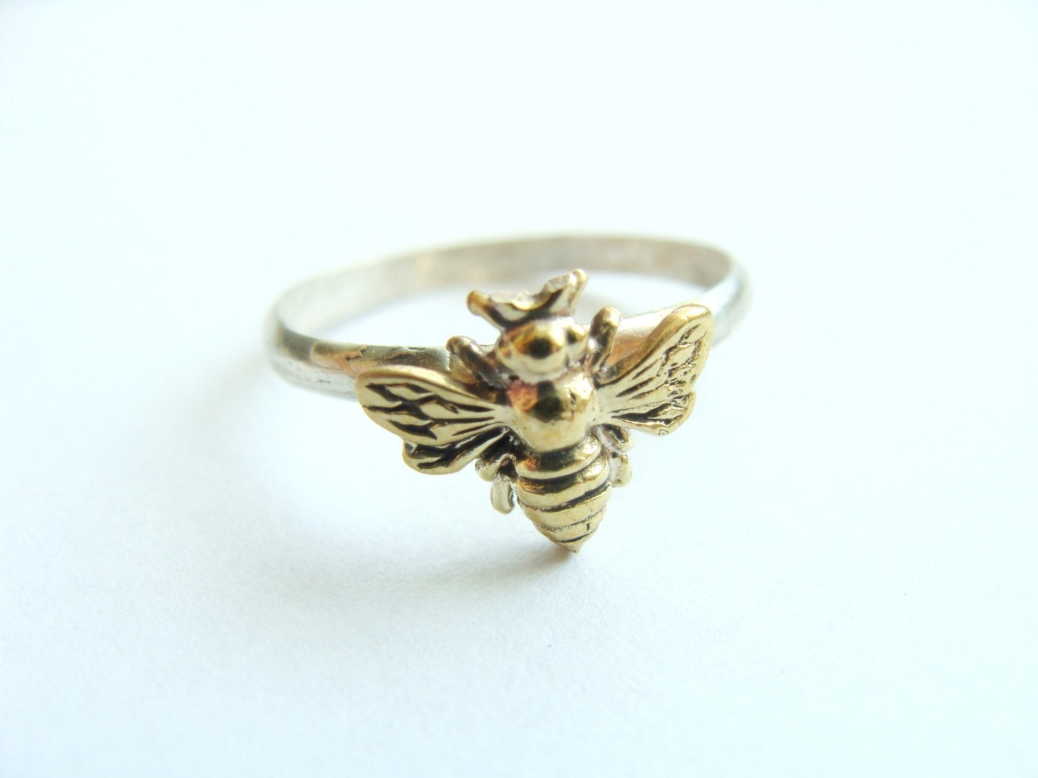 Bee ring silver and brass ring - Metalwork silver stuck ring