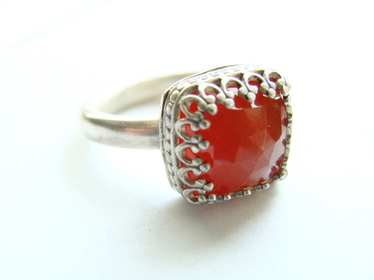 Silver square ring Carnelian big square cut