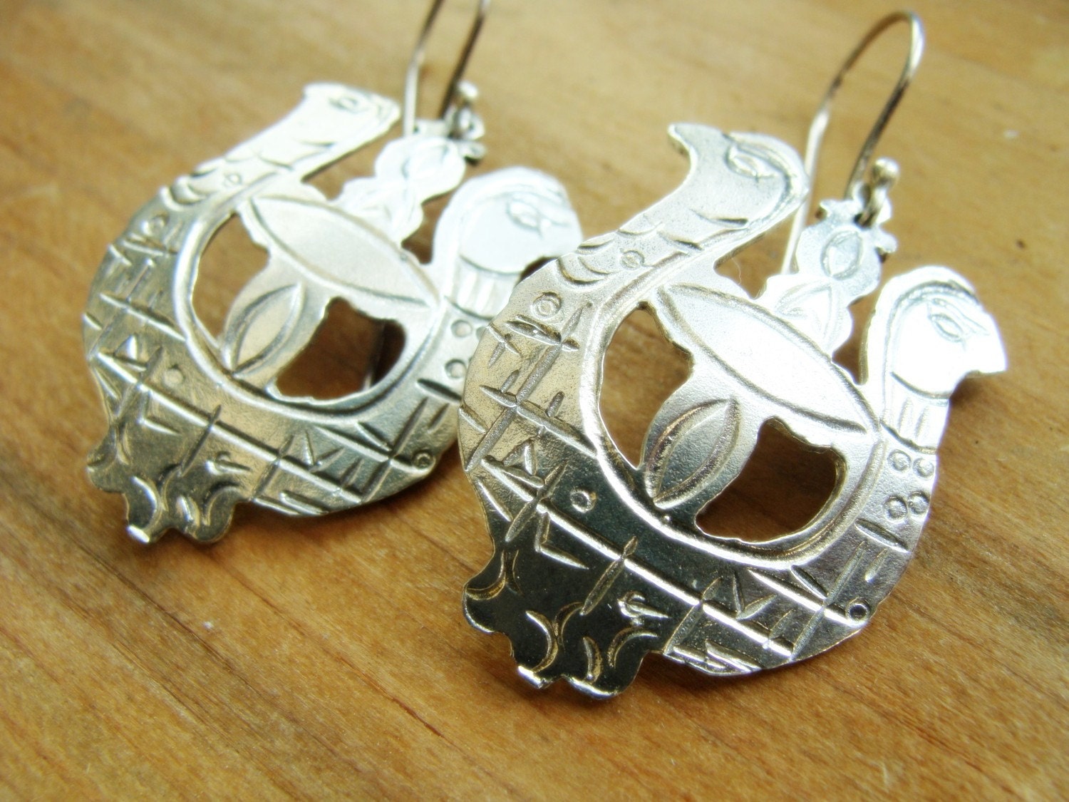 Lyra Bird sterling silver earrings - metalwork earrings