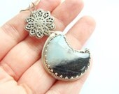 Star moon necklace sterling silver - cresent moon cabochon metalwork necklace