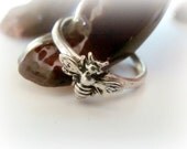 Tiny Bee silver stack ring - Metalwork bee ring sterling silver