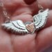 Valentine Winged Heart sterling silver necklace - Metalwork silver wings and cooper heart - Valentine necklace