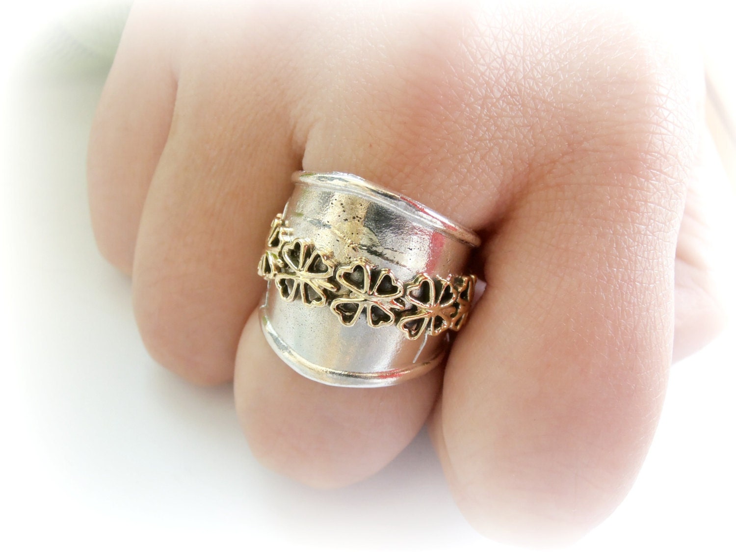 Shamrock ring clover sterling silver metalwork ring