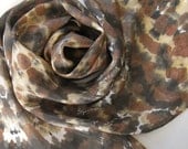 Silk Scarf - Safari - Hand Painted Ladies Scarves Tie Dyed Brown Black Tan Gray White Animal Leopard Neutral