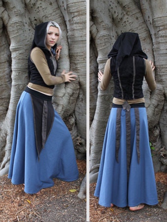 Cosy floor length skirt - Blue, black and brown - size M