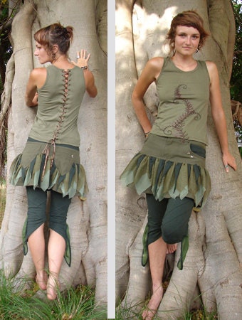 Short pixie skirt - natural greens and brown - size L