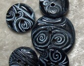 Handcrafted Black White Graphic Round Buttons Polymer Clay No. 73