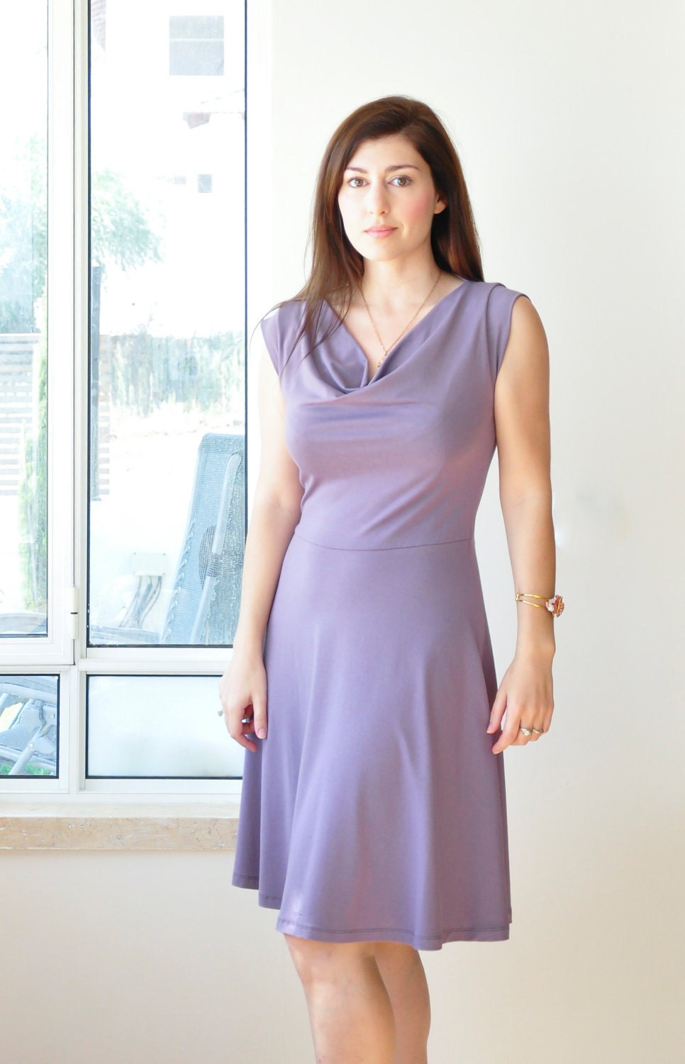 20% OFF-Ready to ship  -purple soft cowl dress- size 6-8 - last one in this color (reduced from 95usd), By Lirola