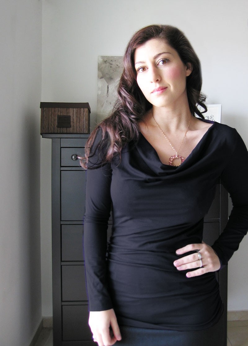 Black Womens Blouse , Shirred Top