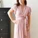 Wrap Dress With Shawl Collar In English Rose Pink , Ruffled Sleeves