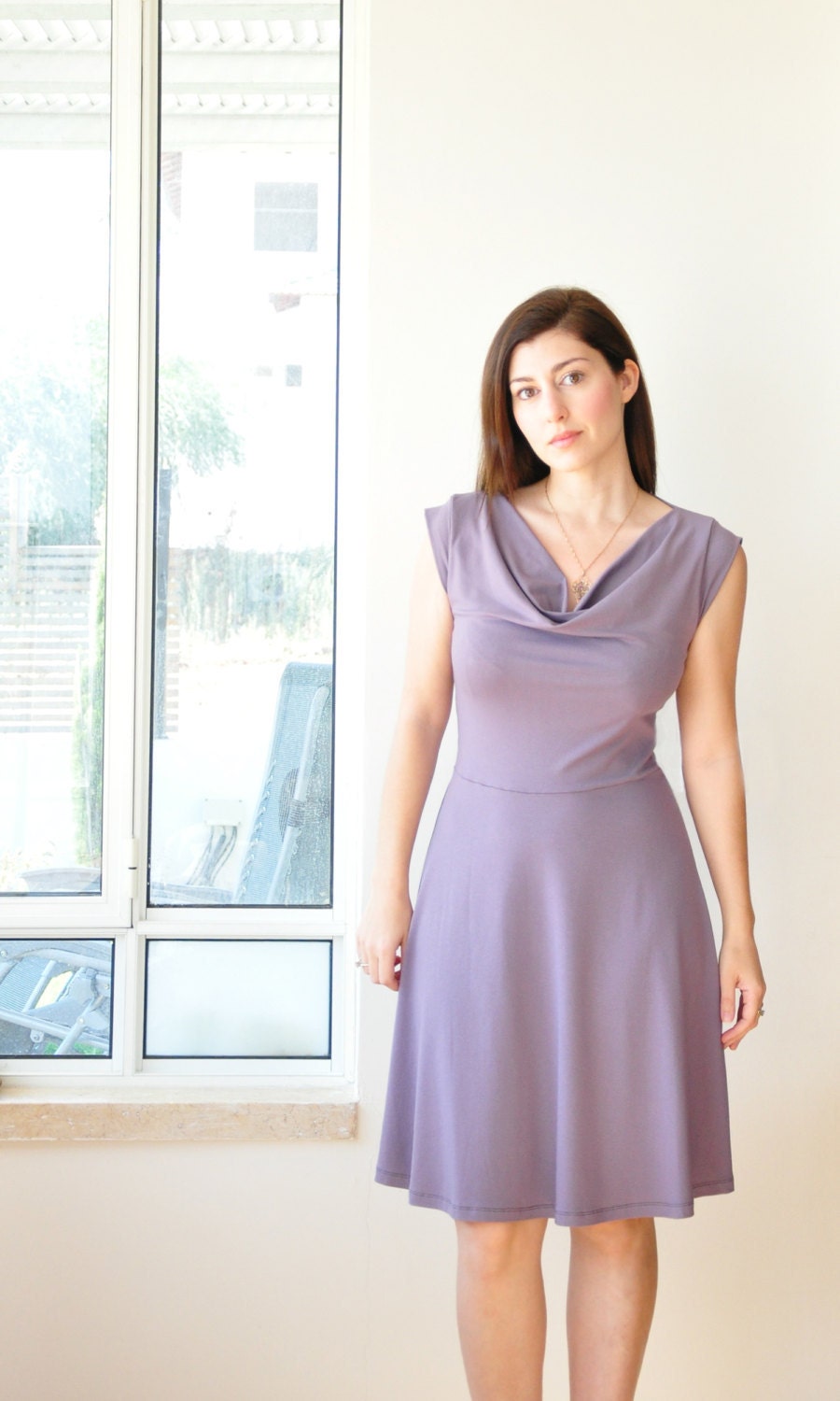 Cowl Neck Dress With Pockets / Custom Womens Dress /Casual Chic Dress By Lirola