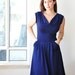 Sleeveless Navy Blue Dress With Pleated Skirt And Cowl Neck (mysterious blue) , Womens Dress, Jersey