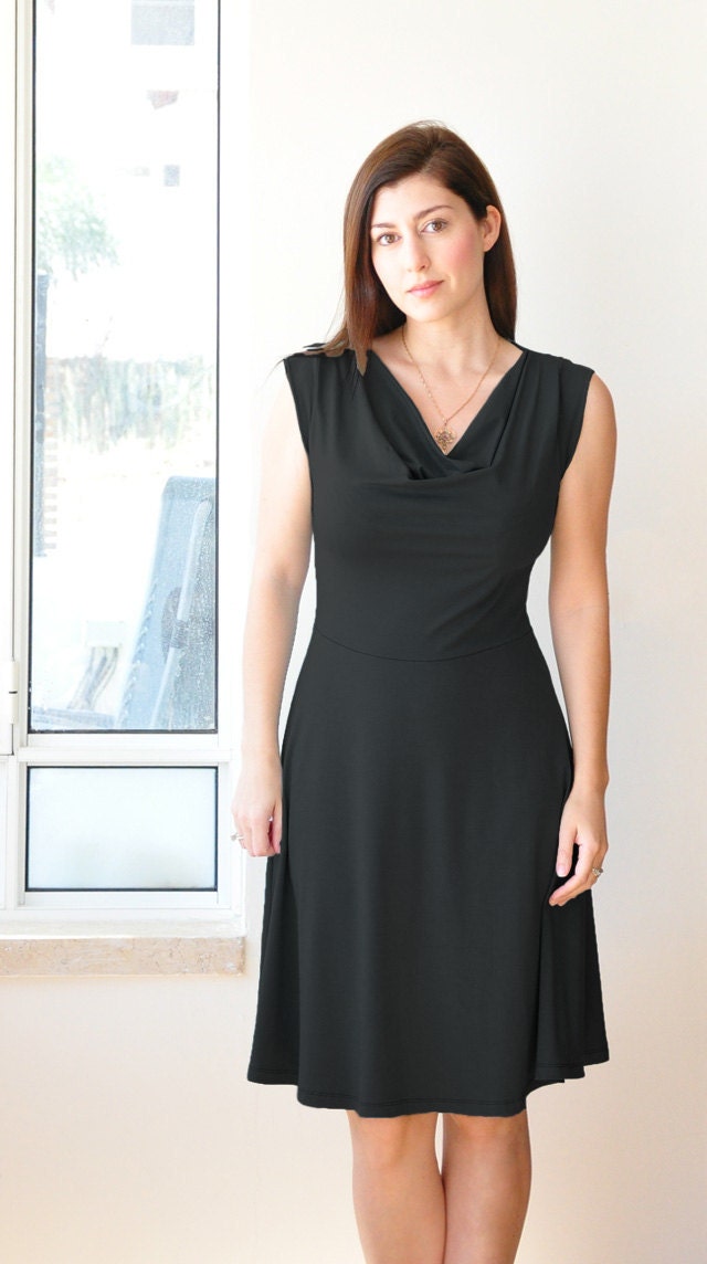 Cowl Dress In Black, Sleeveless, Casual , Day Dress (can be done with sleeves)