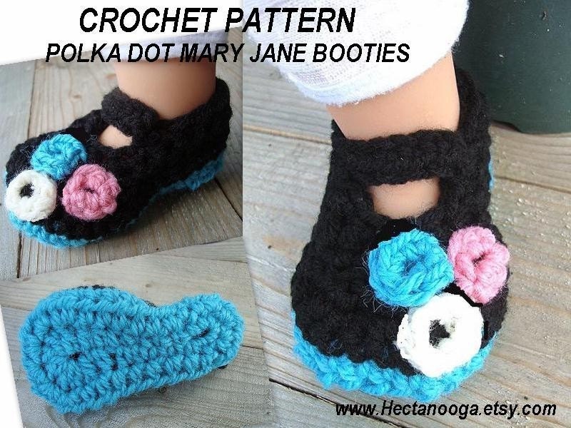 num. 276...CROCHET PATTERN, Polka Dot Mary Jane Booties ,..... in 3 sizes....newborn to 12 months permission to sell them