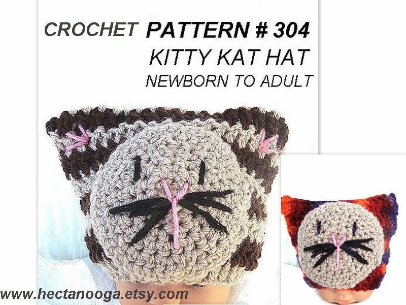 hat patterns,  CROCHET PATTERN number 304, Cute Kitty Kat Hat sizes newborn to adult... permission to sell your finished hats...