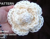 191, CROCHET PATTERN, Flower, applique, tutorial, how to, diy, Beaded Bobble Center Rose, instant digital download