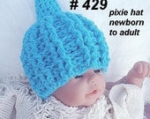 crochet pattern hat num 429, Cable Stitch PIXIE HAT, baby to adult sizes, ok to sell your finished hats