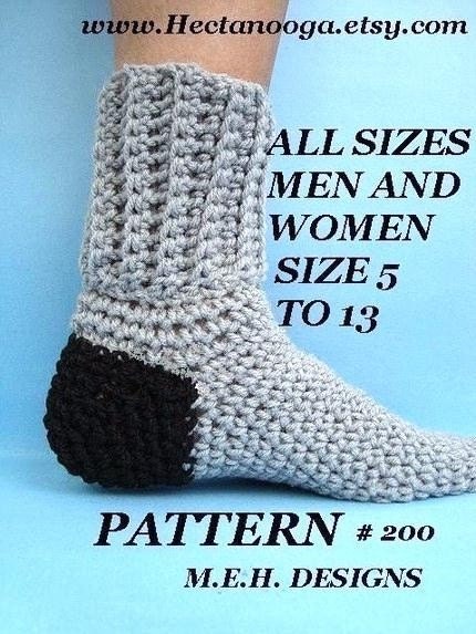 socks, CROCHET PATTERN, number 200, Crochet Socks For Men or Women, Sizes: women size 5 and up, men up to size 13....