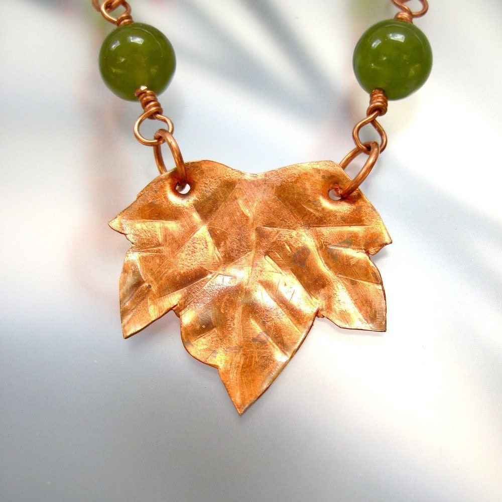 Maple Leaf Necklace Copper Gemstones Beaded Handmade Chain