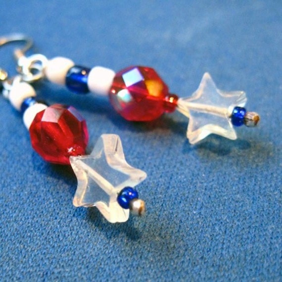 Patriotic Earrings Red White Blue Stars - July 4th USA Holiday Fashion Jewelry